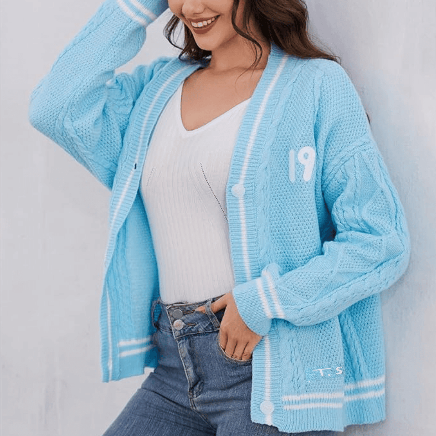 Taylor Swift 1989 Cardigan Taylors Version, Light Blue Cardigan Sweater - Shoptown Boutique