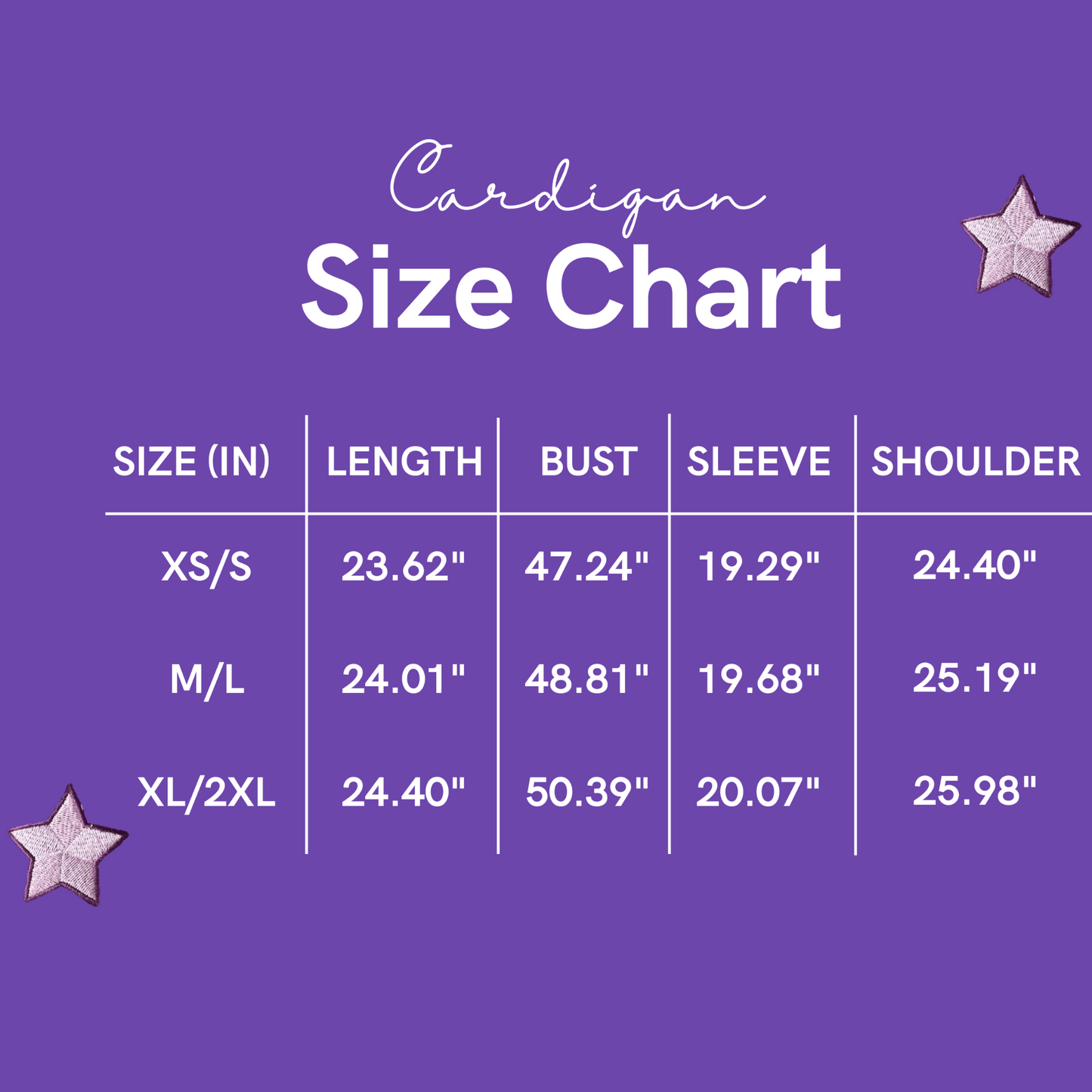 Taylor Swift Speak Now Lavender Cardigan Size Chart - Shoptown Boutique