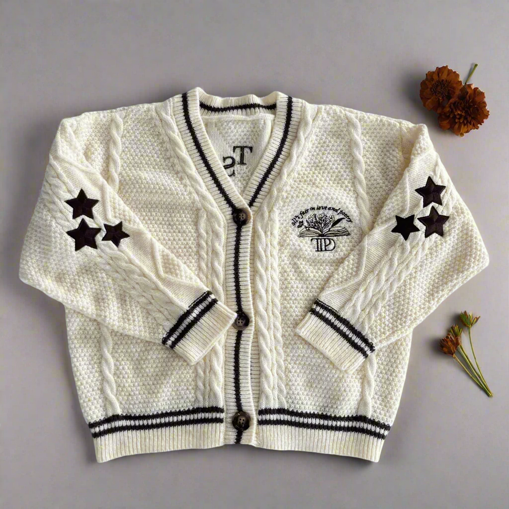 Taylor Swift Tortured Poets Department Beige Cardigan - All's Fair In Love And Poetry Cardigan - Shoptown Boutique
