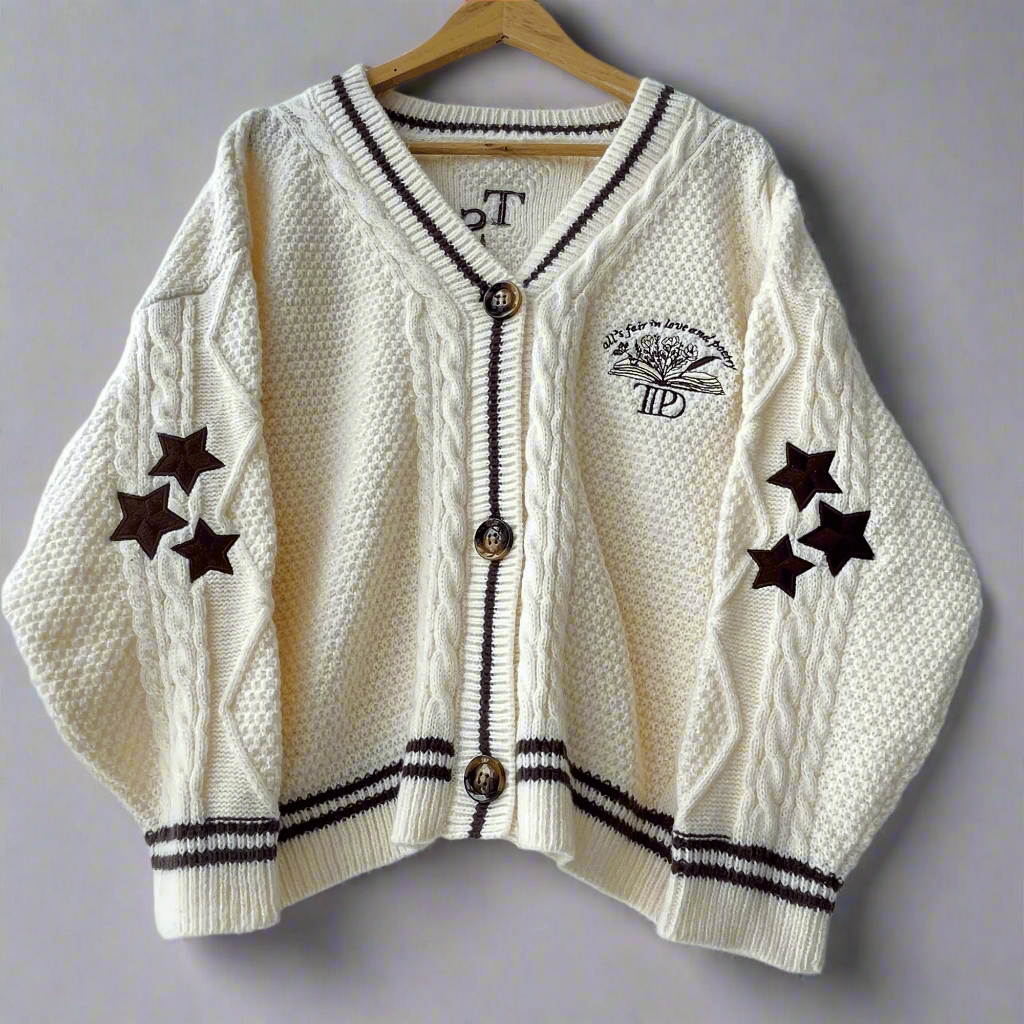 Taylor Swift Tortured Poets Department Beige Cardigan - All's Fair In Love And Poetry Cardigan - Shoptown Boutique