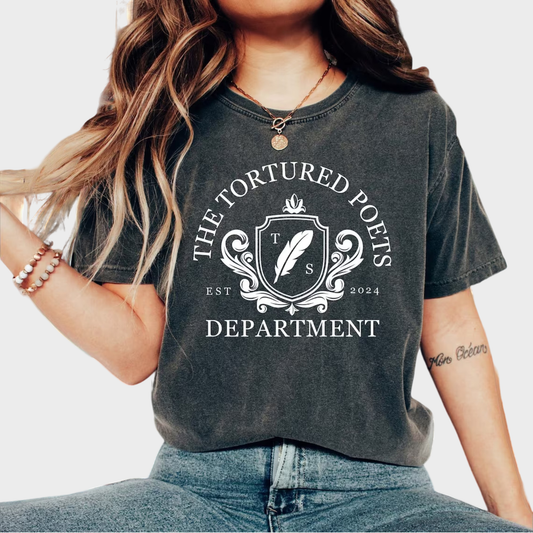 the Tortured Poets Department Shirt - Gray Embroidered TTPD Shirt
