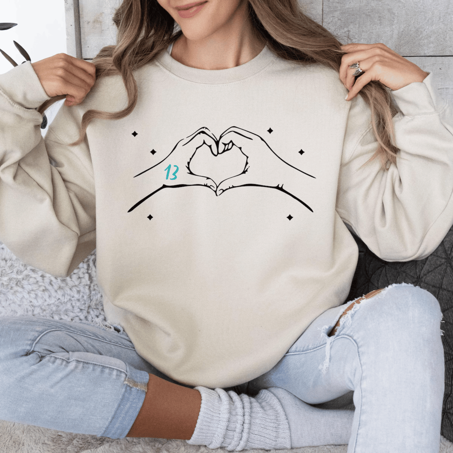 Lucky Number 13 Heart Hands Lover-Inspired Sweatshirt
