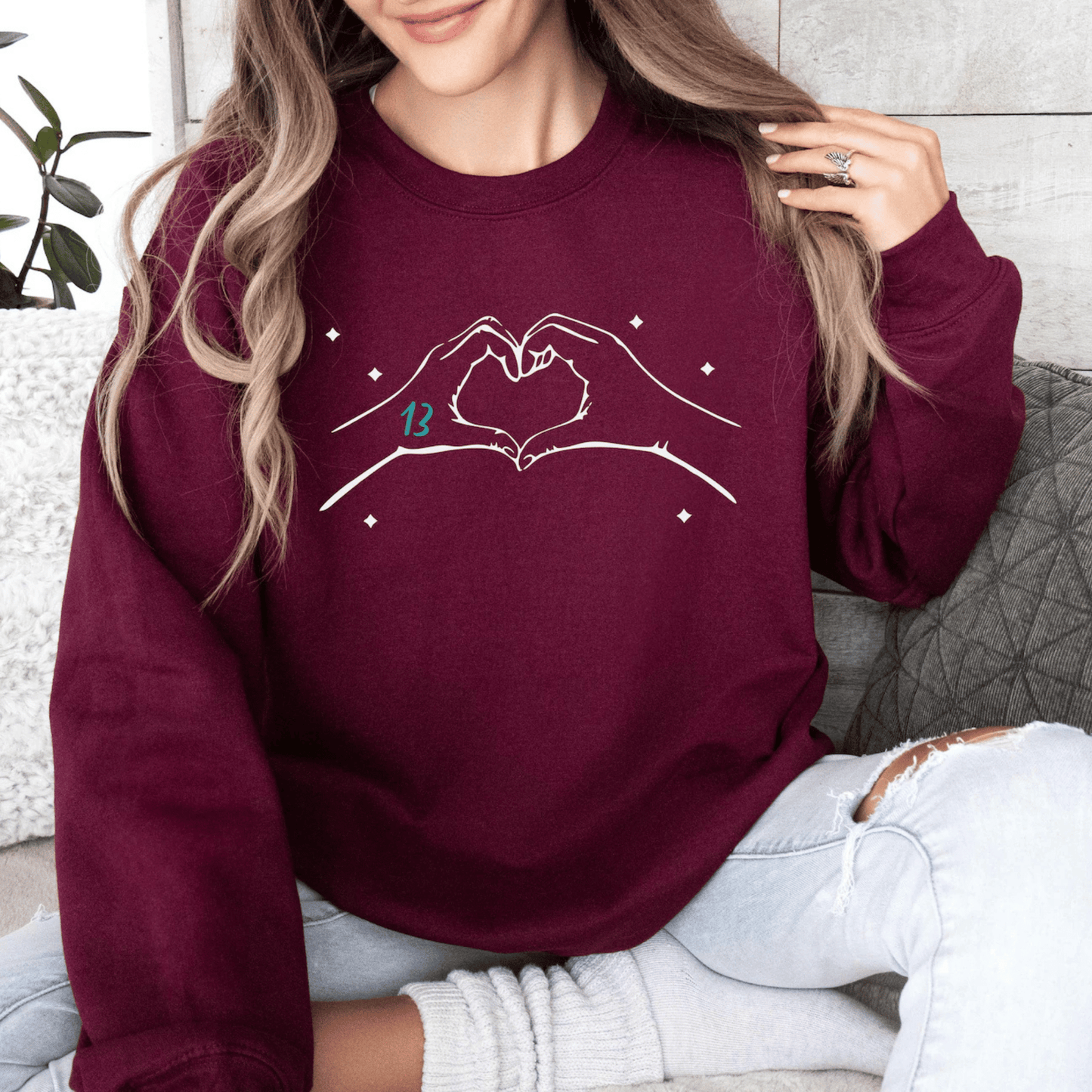 Lucky Number 13 Heart Hands Lover-Inspired Sweatshirt