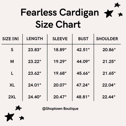 Fearless Cardigan Taylors Version Size Chart - Shoptown Boutique