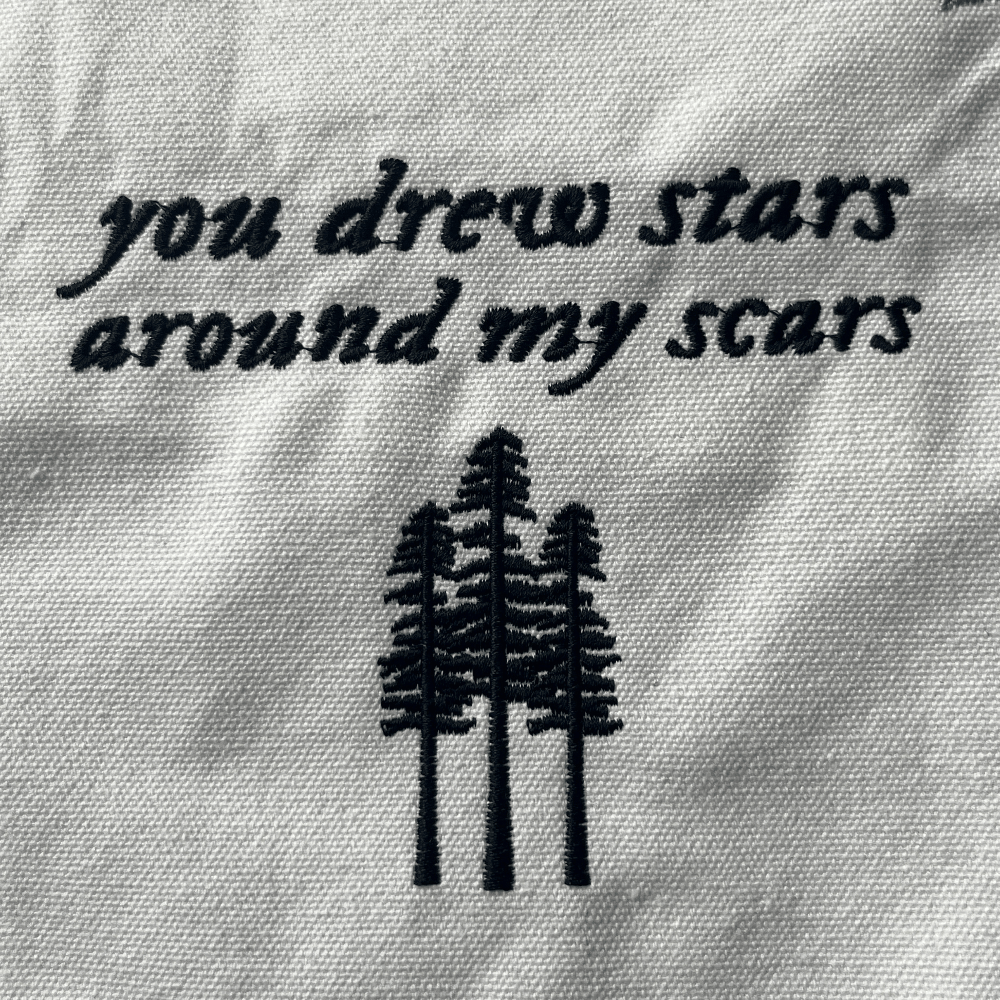 Taylor Swift Tote Bag, Folklore Tote Bag with embroidered text 'you drew stars around my scars' - Shoptown Boutique