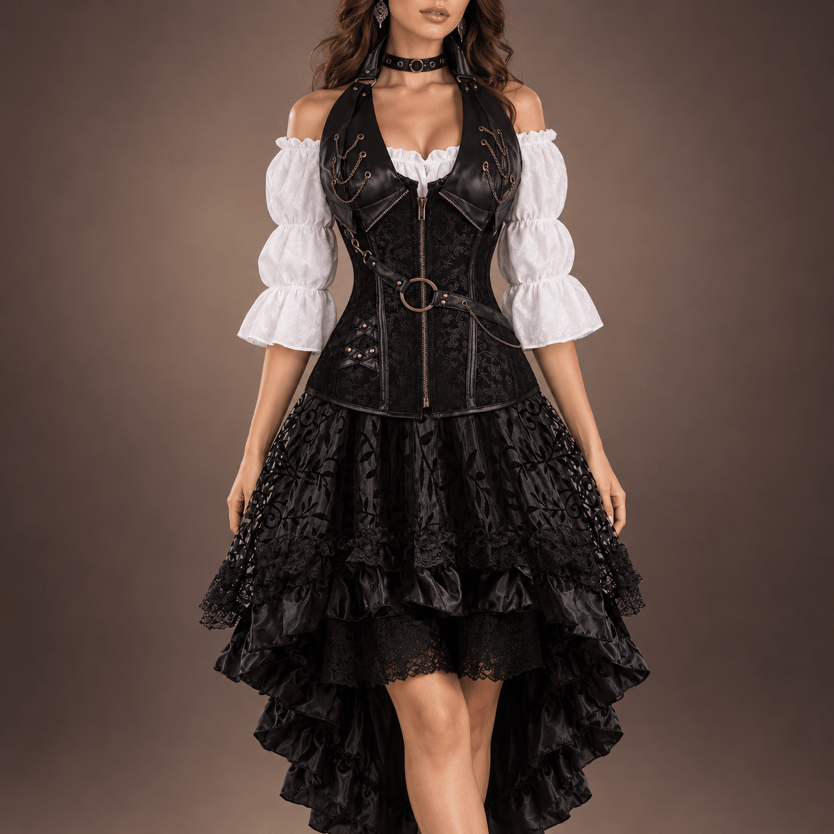Women's Steampunk Pirate Costume | Victorian Corset, Blouse & Skirt