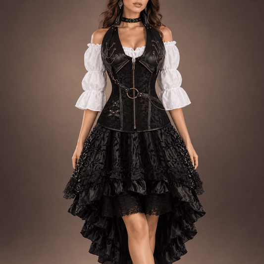 Women's Steampunk Pirate Costume | Victorian Corset, Blouse & Skirt