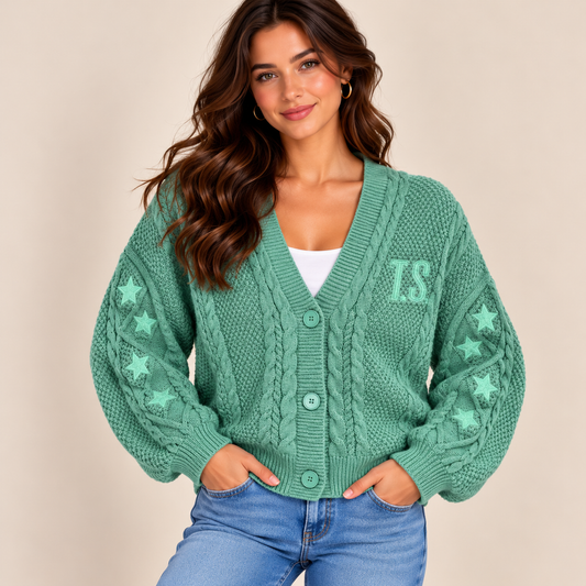 Green Showgirl Inspired Embroidered Cardigan