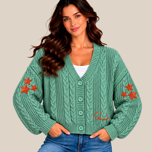 Showgirl Embroidered Green Cardigan