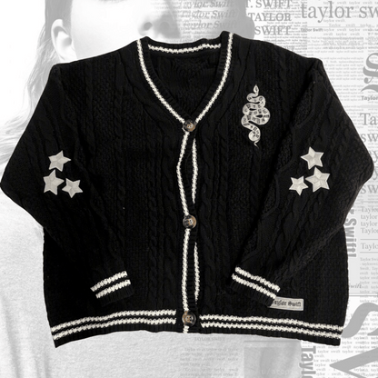 Taylor Swift Black Reputation Cardigan Snake Embroidered, Eras Tour Outfit - Shoptown Boutique