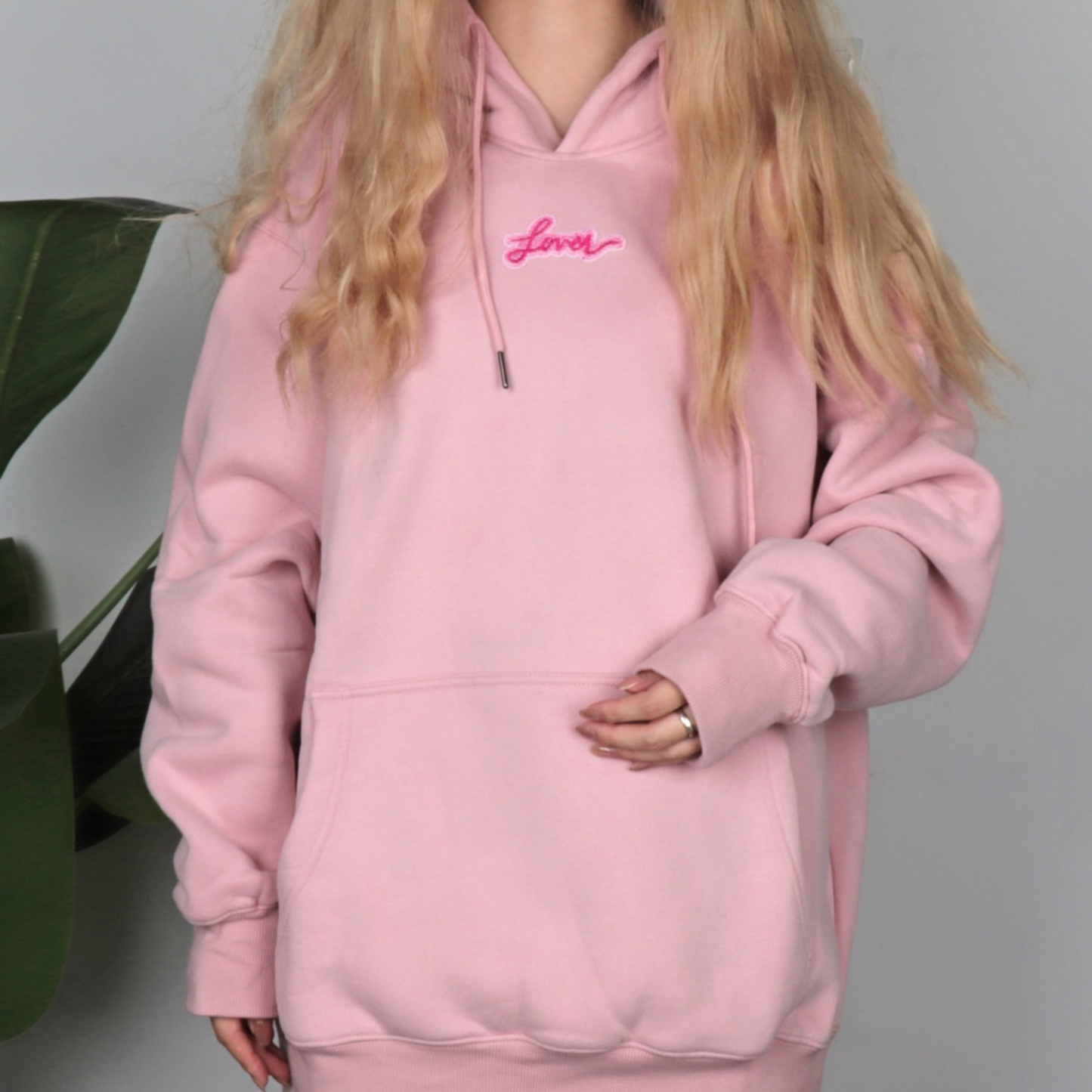 Taylors Lover Hoodie - Pink embroidered eras knit hoodie front view