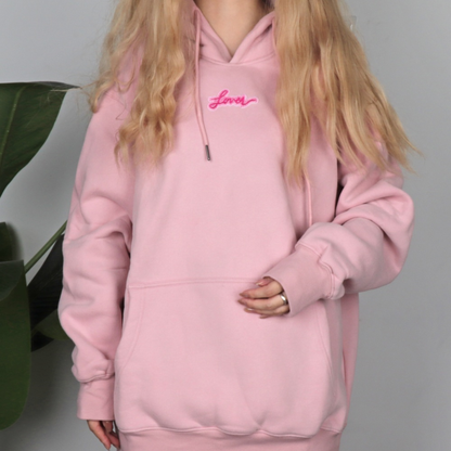 Taylors Lover Hoodie - Pink embroidered eras knit hoodie front view