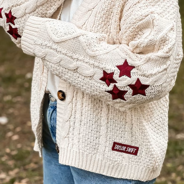 Taylor Swift Red Cardigan, Holiday Knit Sweater – Shoptown Taylor Swift Red Cardigan, Holiday Knit Sweater – Shoptown