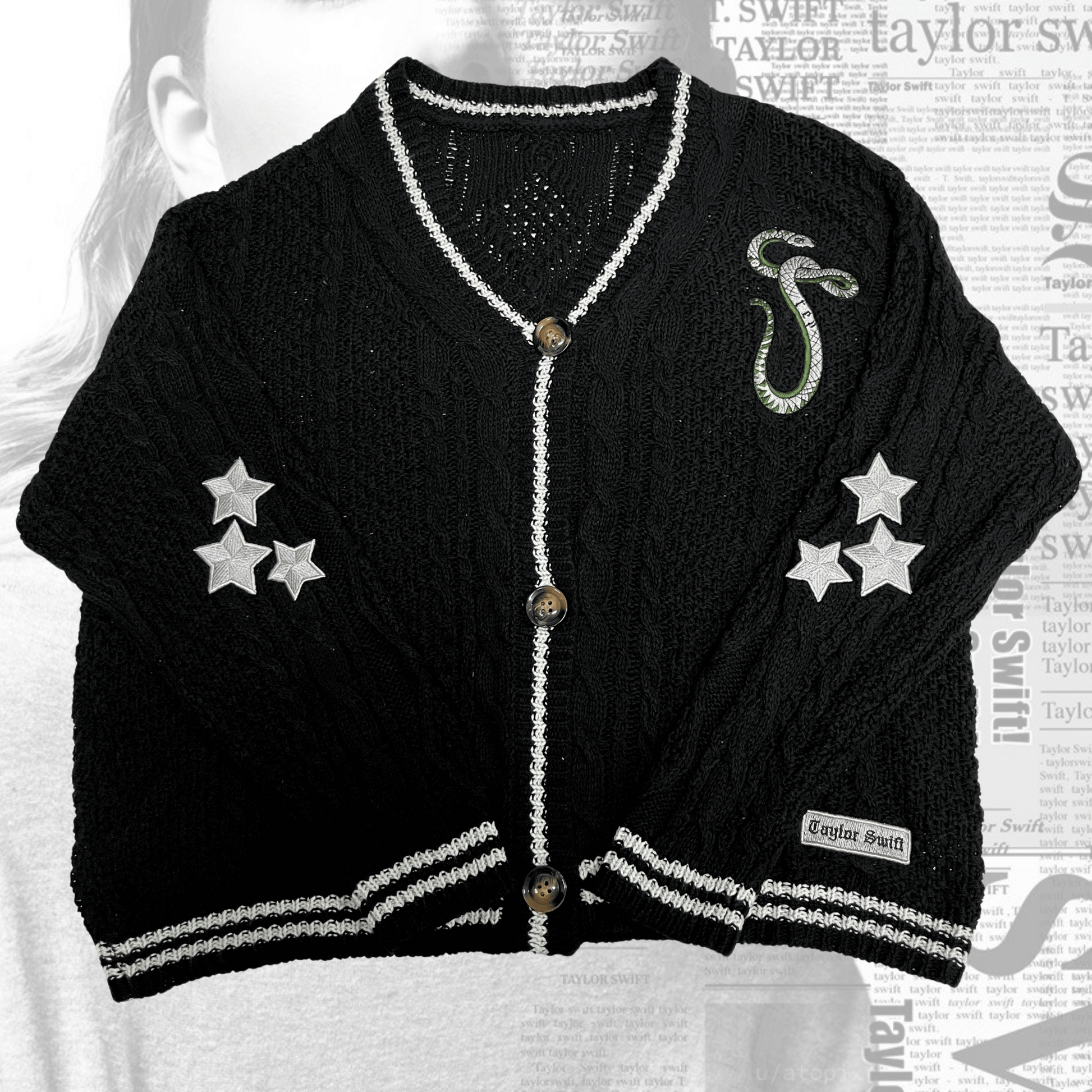 Taylor Swift Black Reputation Cardigan Snake Embroidered, Eras Tour Outfit - Shoptown Boutique