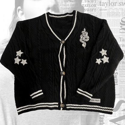 Taylor Swift Black Reputation Cardigan Snake Embroidered, Eras Tour Outfit - Shoptown Boutique
