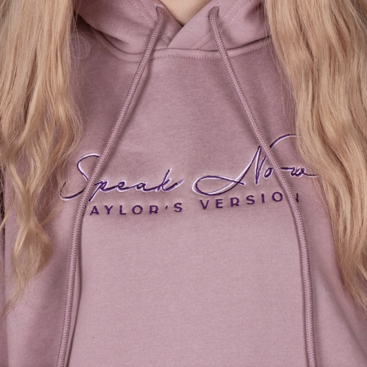 Taylors Speak Now Hoodie - Purple embroidered eras knit hoodie front view