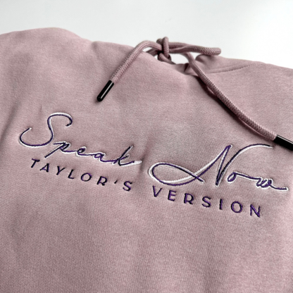 Taylors Speak Now Hoodie - Purple eras knit hoodie sleeve embroidery detail