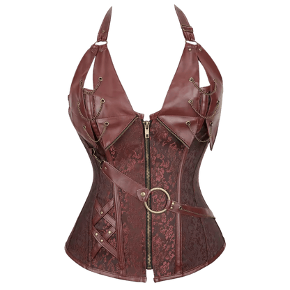 Women's Victorian Steampunk Costume | Brown Corset & Ruffled Skirt